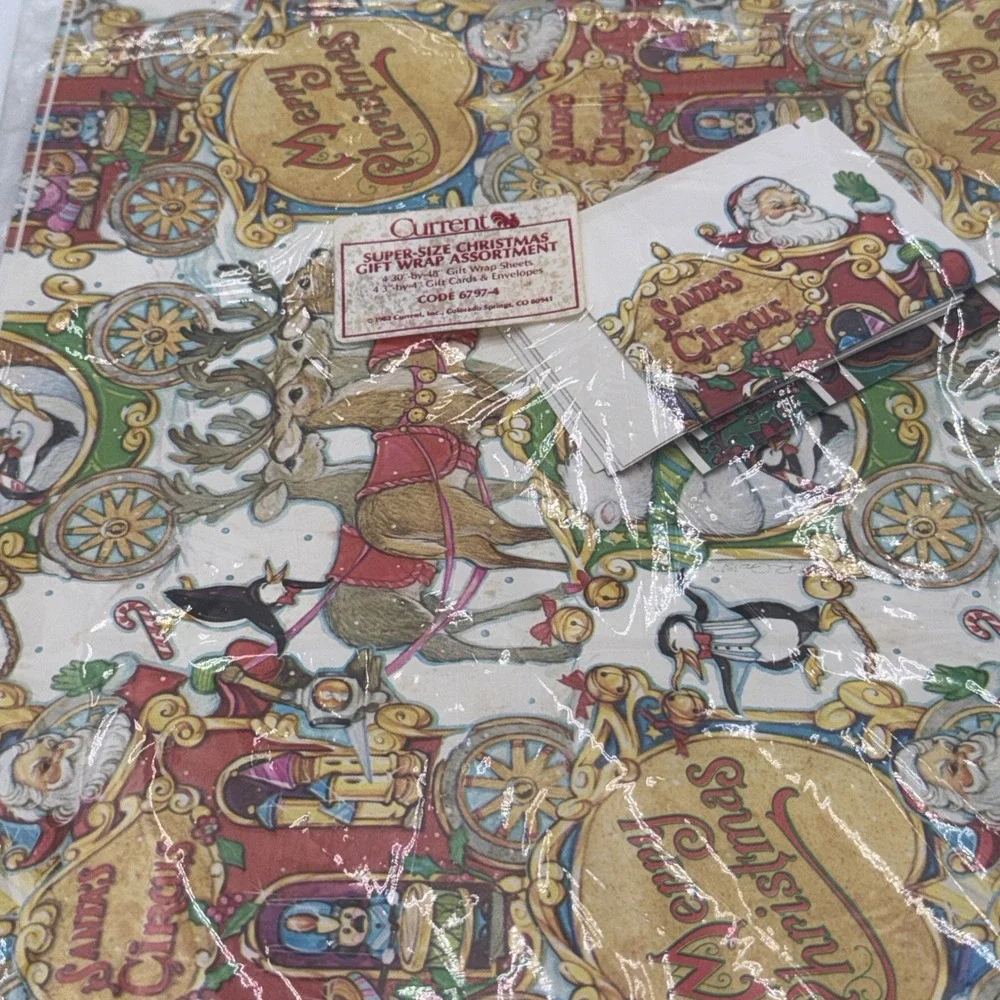 NOS Sheets Vintage Flat Vintage Christmas Gift Wrap + Cards Current Co. 1982